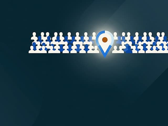 A single glowing marker sitting at the 50th position along a horizontal spread of 99 stacked human silhouettes, half shaded…