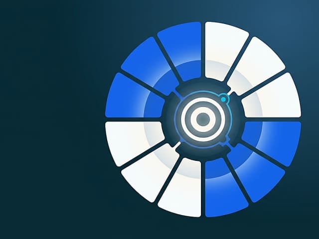 A twelve-segment circular study-repair engine, each segment glowing at different intensities to represent the four exam…