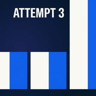 Three vertical bars on a baseline, the first two short and equal and the third markedly taller, labelled attempt three