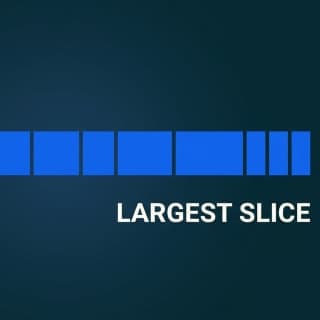 A wide horizontal bar split into eight segments of differing widths with the widest at the left highlighted, labelled largest slice