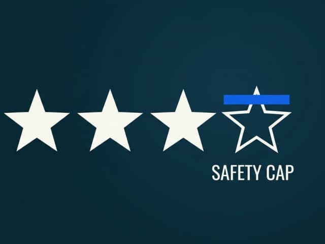 A row of five stars with the fifth left unfilled beneath a heavy ceiling bar labelled safety cap