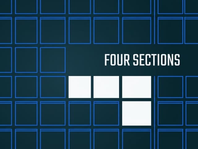 A calendar grid of outlined squares with exactly four filled solid, labelled four sections