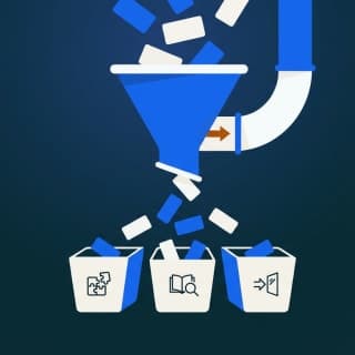 Three labeled sorting bins catching falling word cards mid-air, one bin for word-parts, one for sentence-context, one for…