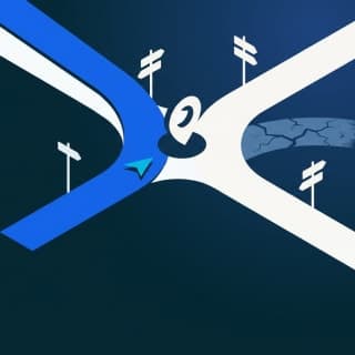 A blood pressure decision crossroads where four road signs branch from a central 2025 marker, one path faded and cracked…